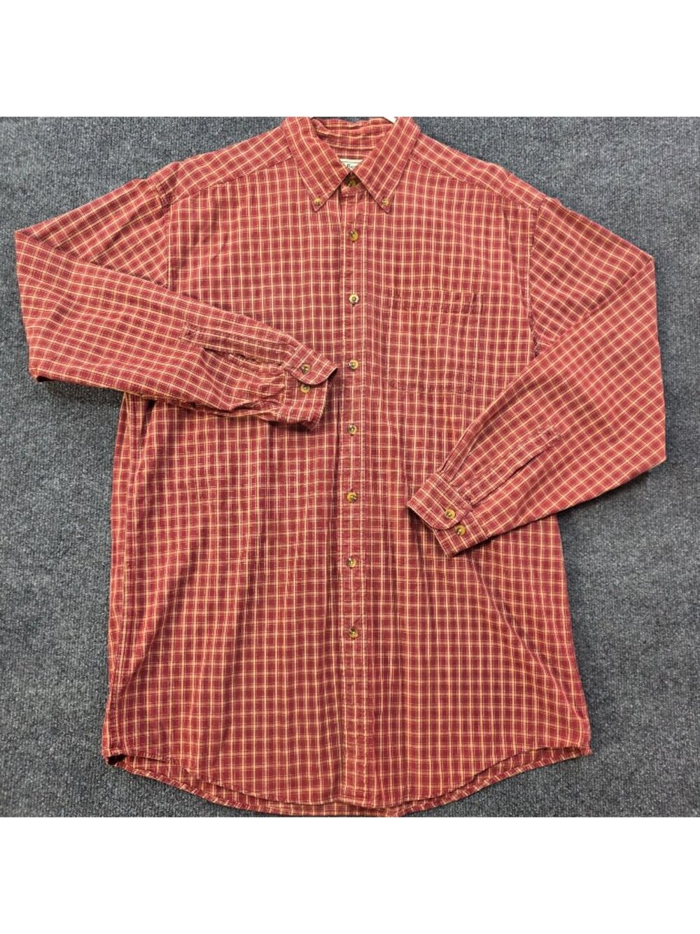 Vintage LL Bean Plaid Cotton Button Up Shirt L Tall Red Preppy Outdoor Country